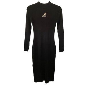 Kangol x H&M Women's Size S Black Bodycon Ribbed Midi Dress Long Sleeve